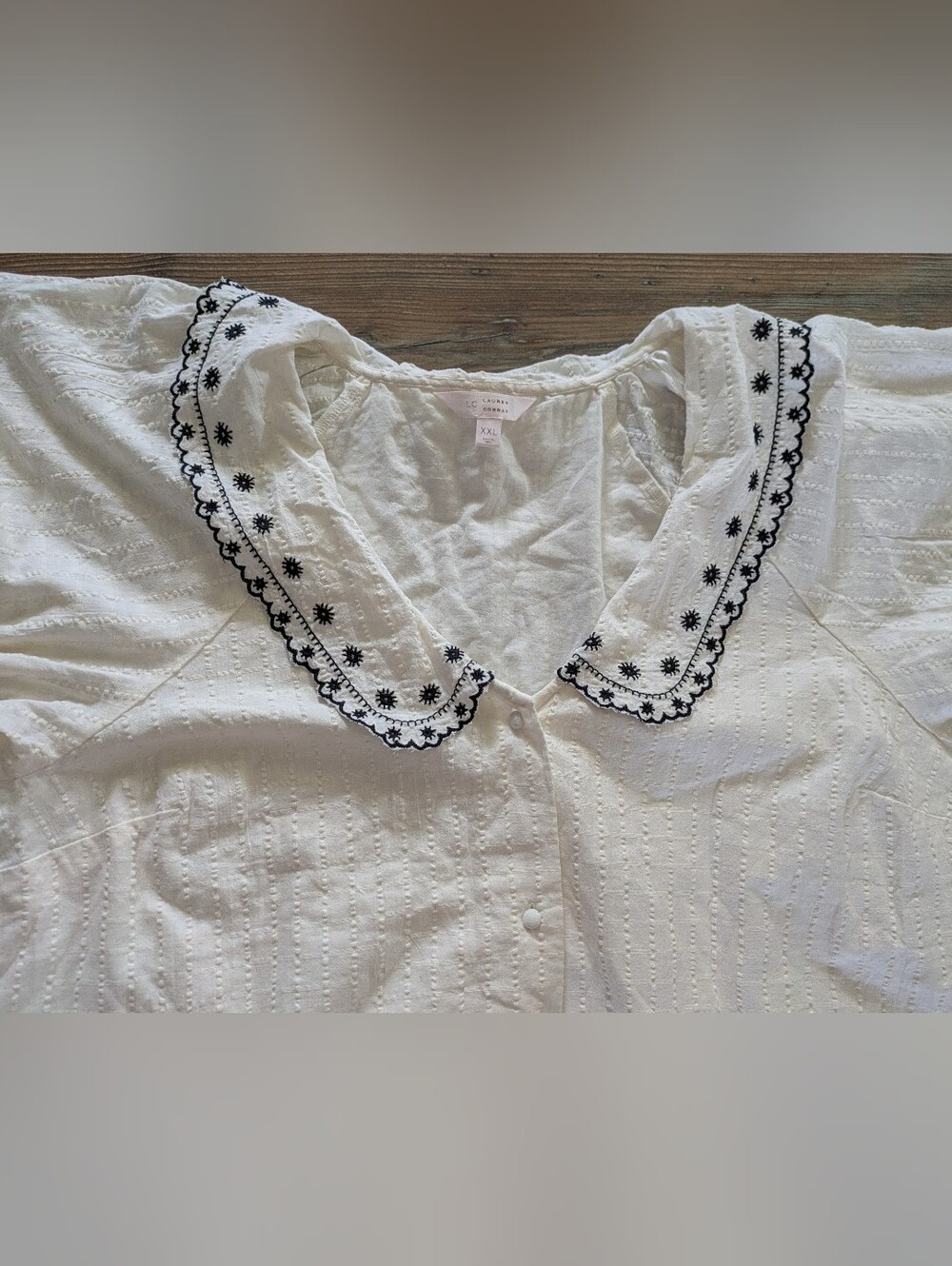 LC Lauren Conrad Short Puff Sleeve Embroidered Ruffle Collar Peasant Top XXL - Picture 2 of 6